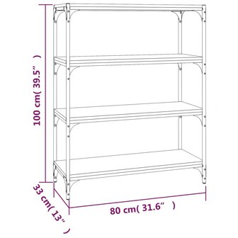 Boekenkast 80x33x100 cm bewerkt hout en staal gerookt eiken 8720287197263 9