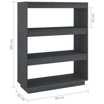 Boekenkast/kamerscherm 80x35x103 cm massief grenenhout grijs 8720286816172 8