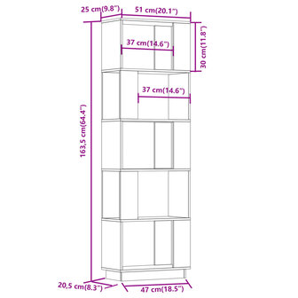 Boekenkast/kamerscherm 51x25x163,5 cm massief grenenhout grijs 8720286905890 8