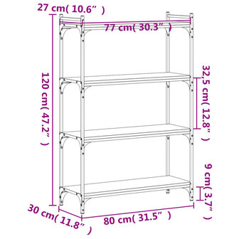 Boekenkast 4-laags 80x30x120 cm bewerkt hout sonoma eikenkleur 8721012194557 9