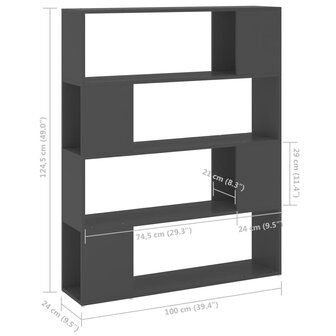 Boekenkast/kamerscherm 100x24x124 cm grijs 8720286651469 7