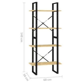 Boekenkast met 4 schappen 60x30x140 cm massief grenenhout 8720286567326 8