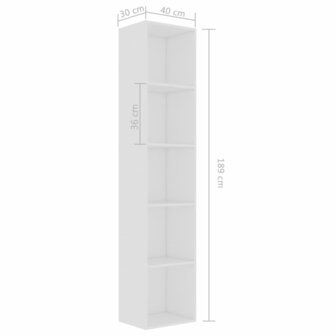 Boekenkast 40x30x189 cm bewerkt hout wit 8719883869476 6