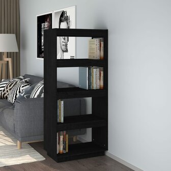 Boekenkast/kamerscherm 60x35x135 cm massief grenenhout zwart 8720286816042 1