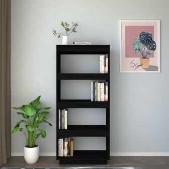 Boekenkast/kamerscherm 60x35x135 cm massief grenenhout zwart 8720286816042 3