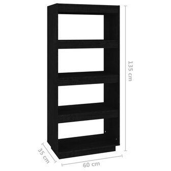 Boekenkast/kamerscherm 60x35x135 cm massief grenenhout zwart 8720286816042 8