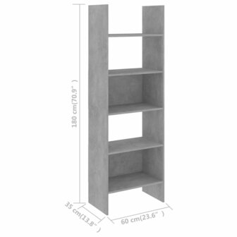 Boekenkast 60x35x180 cm bewerkt hout betongrijs 8720286352663 7