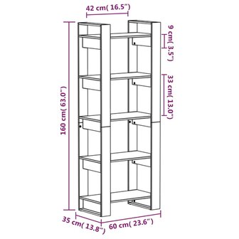 Boekenkast/kamerscherm 60x35x160 cm massief hout grijs 8720286905296 8