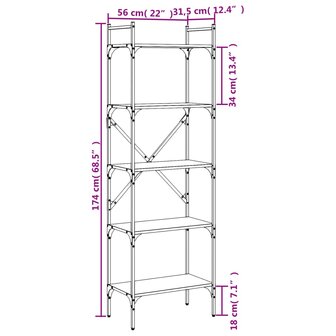 Boekenkast 5-laags 56x31,5x174 cm bewerkt hout sonoma eiken 8720845915520 9