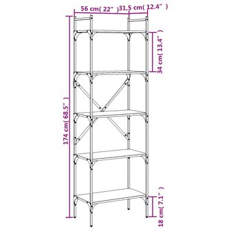 Boekenkast 5-laags 56x31,5x174 cm bewerkt hout gerookt eiken 8720845915537 9