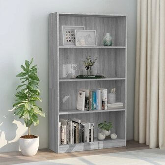 Boekenkast met 4 schappen 80x24x142 cm bewerkt hout grijs 8720286976050 1