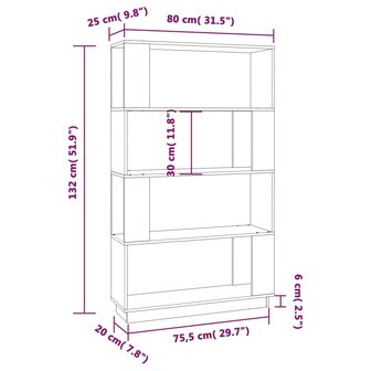 Boekenkast/kamerscherm 80x25x132 cm massief grenenhout zwart 8720286906064 8