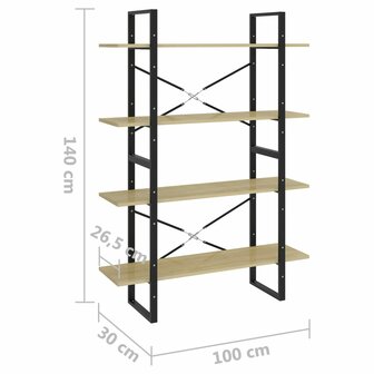 Boekenkast 4 schappen 100x30x140 cm bewerkt hout sonoma eiken 8720286567708 7