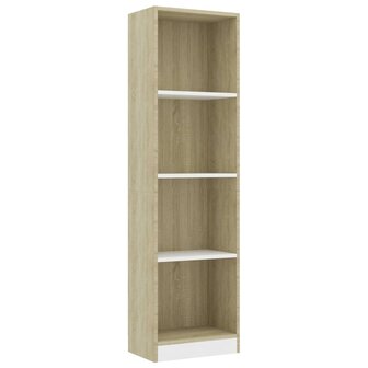 Boekenkast met 4 schappen 40x24x142cm bewerkt hout wit en eiken 8719883787466 2