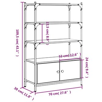 Boekenkast 3-laags 70x30x109,5 cm bewerkt hout gerookt eiken 8721012340466 11