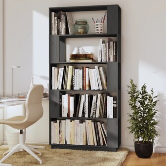 Boekenkast/kamerscherm 80x25x163,5 cm massief grenenhout grijs 8720286906095 3