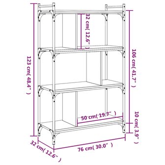 Boekenkast 4-laags 76x32x123 cm bewerkt hout sonoma eikenkleur 8720845418878 9