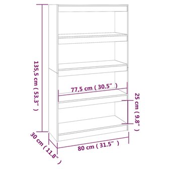 Boekenkast/kamerscherm 80x30x135,5 cm massief grenenhout grijs 8720286608951 8