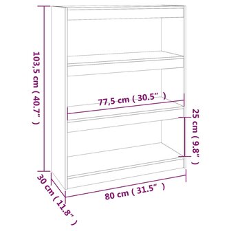 Boekenkast/kamerscherm 80x30x103,5 cm massief grenenhout grijs 8720286608906 8