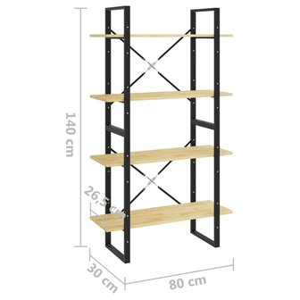 Boekenkast met 4 schappen 80x30x140 cm massief grenenhout 8720286567524 8