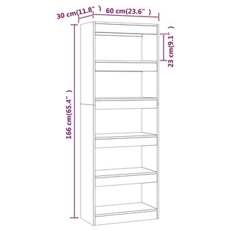 Boekenkast/kamerscherm 60x30x166 cm spaanplaat hoogglans wit 8720286843352 7