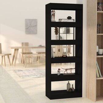 Boekenkast/kamerscherm 60x30x166 cm spaanplaat zwart 8720286843321 1