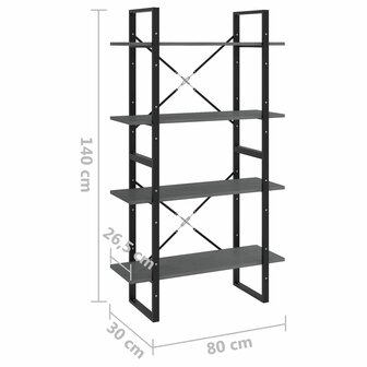 Boekenkast met 4 schappen 80x30x140 cm massief grenenhout grijs 8720286567548 8