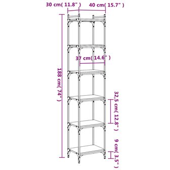 Boekenkast 6-laags 40x30x188 cm bewerkt hout zwart 8721012194243 9