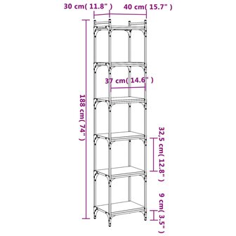 Boekenkast 6-laags 40x30x188 cm bewerkt hout grijs sonoma eiken 8721012194274 9