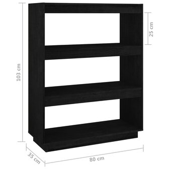 Boekenkast/kamerscherm 80x35x103 cm massief grenenhout zwart 8720286816196 8