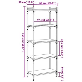 Boekenkast 5-laags 60x30x154 cm bewerkt hout zwart 8721012194397 9