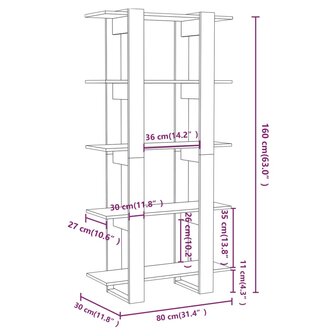 Boekenkast/kamerscherm 80x30x160 cm bewerkt hout wit 8720286842713 7