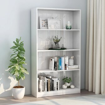 Boekenkast 4 schappen 80x24x142 cm bewerkt hout hoogglans wit 8719883815282 1