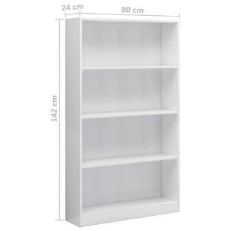 Boekenkast 4 schappen 80x24x142 cm bewerkt hout hoogglans wit 8719883815282 6