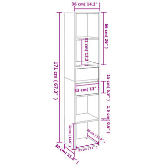 Boekenkast 36x30x171 cm bewerkt hout wit 8720286016619 6