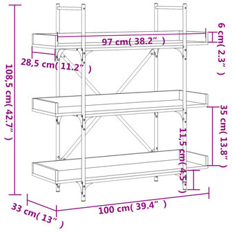 Boekenkast 3-laags 100x33x108,5 cm bewerkt hout sonoma eiken 8721012194700 9