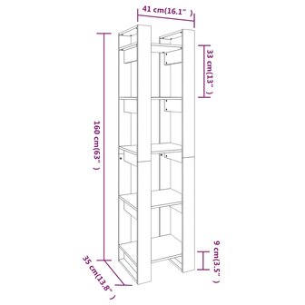 Boekenkast/kamerscherm 41x35x160 cm massief grenenhout grijs 8720286905098 8