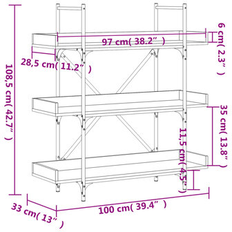 Boekenkast 3-laags 100x33x108,5 cm bewerkt hout gerookt eiken 8721012194717 9