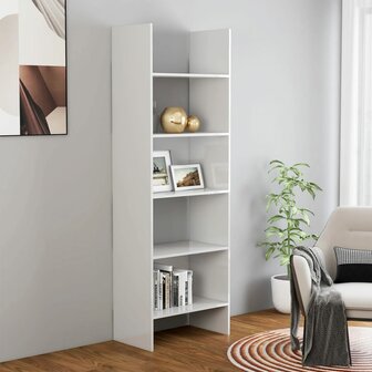 Boekenkast 60x35x180 cm bewerkt hout hoogglans wit 8720286352687 1