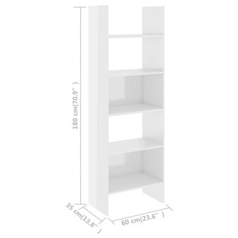 Boekenkast 60x35x180 cm bewerkt hout hoogglans wit 8720286352687 7