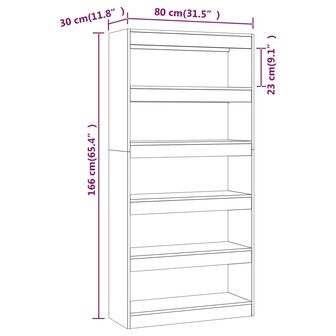 Boekenkast/kamerscherm 80x30x166 cm spaanplaat hoogglans wit 8720286843604 7