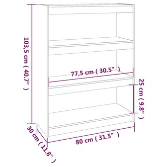 Boekenkast/kamerscherm 80x30x103,5 cm massief grenenhout zwart 8720286608920 8