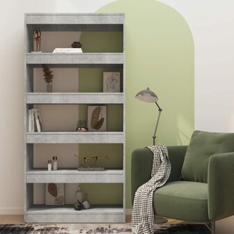 Boekenkast/kamerscherm 80x30x166 cm spaanplaat betongrijs 8720286843598 5