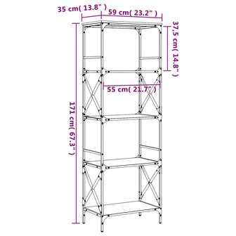 Boekenkast 5-laags 59x35x171 cm bewerkt hout gerookt eikenkleur 8721012194069 9