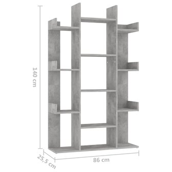 Boekenkast 86x25,5x140 cm spaanplaat betongrijs 8720286645840 7