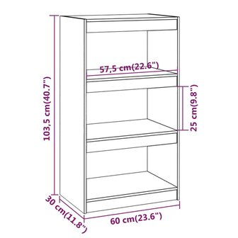 Boekenkast/kamerscherm 60x30x103,5 cm grenenhout honingbruin 8720286608661 8