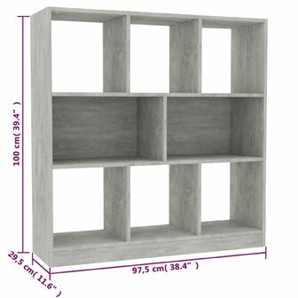 Boekenkast 97,5x29,5x100 cm bewerkt hout betongrijs 8719883673363 6