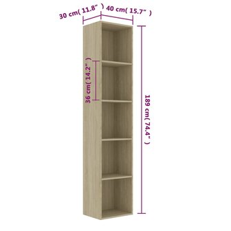 Boekenkast 40x30x189 cm bewerkt hout sonoma eikenkleurig 8719883869506 6