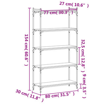 Boekenkast 5-laags 80x30x154 cm bewerkt hout gerookt eikenkleur 8721012194618 9