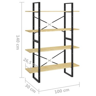 Boekenkast met 4 schappen 100x30x140 cm massief grenenhout 8720286567722 8